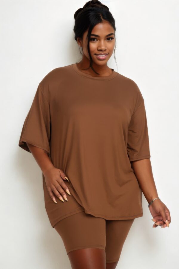 Plus-Size Loose Fit Top & Biker Shorts Set – Stretch Jersey