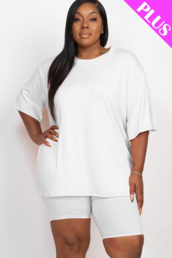 Plus-Size Loose Fit Top & Biker Shorts Set – Stretch Jersey
