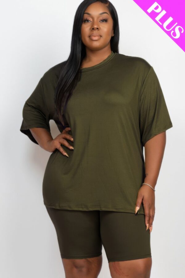 Plus-Size Loose Fit Top & Biker Shorts Set – Stretch Jersey
