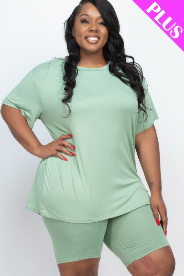 Plus-Size Loose Fit Top & Biker Shorts Set – Stretch Jersey