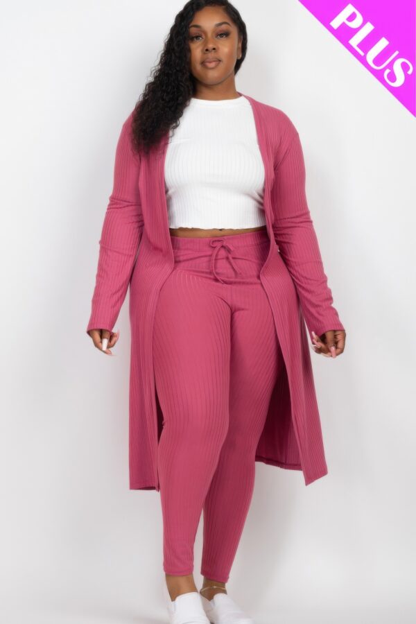 Plus Size Ribbed Long Cardigan & Leggings Set – Stretch Knit