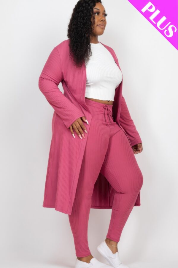 Plus Size Ribbed Long Cardigan & Leggings Set – Stretch Knit