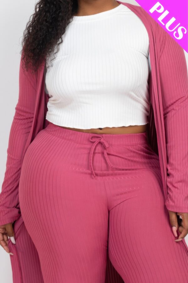 Plus Size Ribbed Long Cardigan & Leggings Set – Stretch Knit