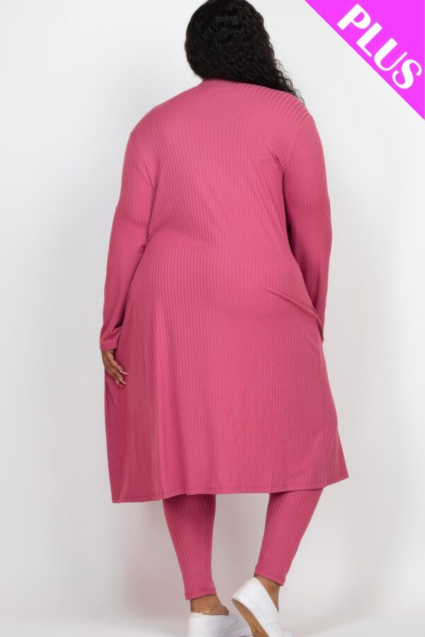 Plus Size Ribbed Long Cardigan & Leggings Set – Stretch Knit