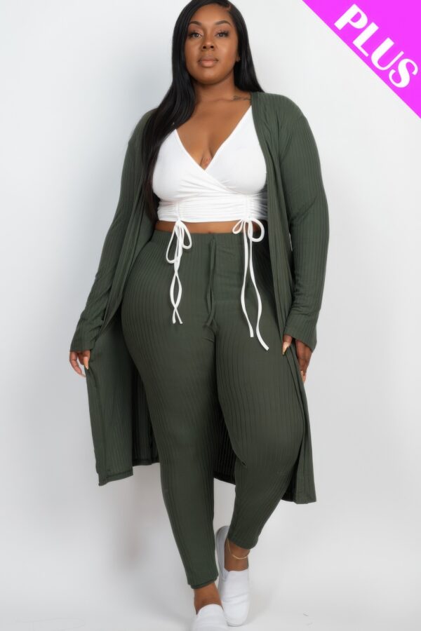 Plus Size Ribbed Long Cardigan & Leggings Set – Stretch Knit