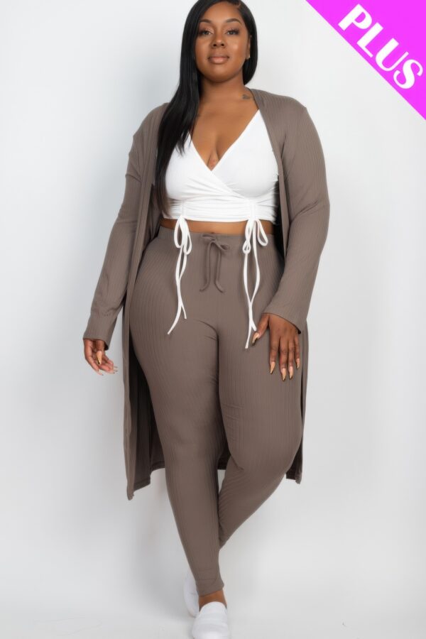Plus Size Ribbed Long Cardigan & Leggings Set – Stretch Knit