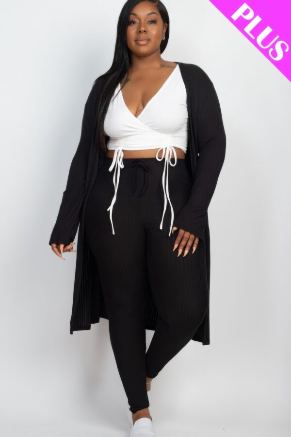 Plus Size Ribbed Long Cardigan & Leggings Set – Stretch Knit