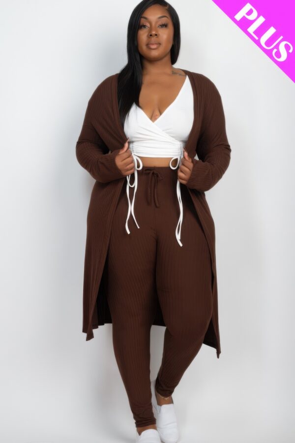 Plus Size Ribbed Long Cardigan & Leggings Set – Stretch Knit