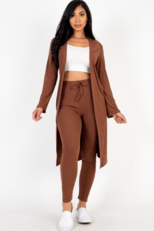Ribbed Long Cardigan & Leggings Set – High-Stretch Jersey