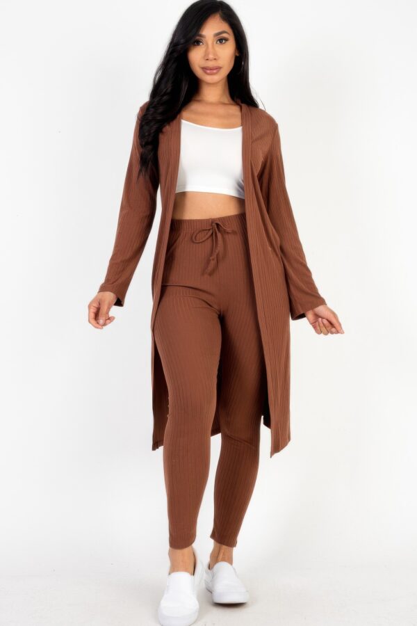 Ribbed Long Cardigan & Leggings Set – High-Stretch Jersey