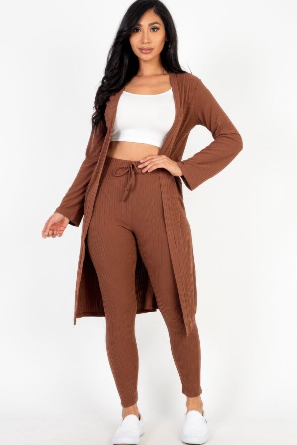 Ribbed Long Cardigan & Leggings Set – High-Stretch Jersey