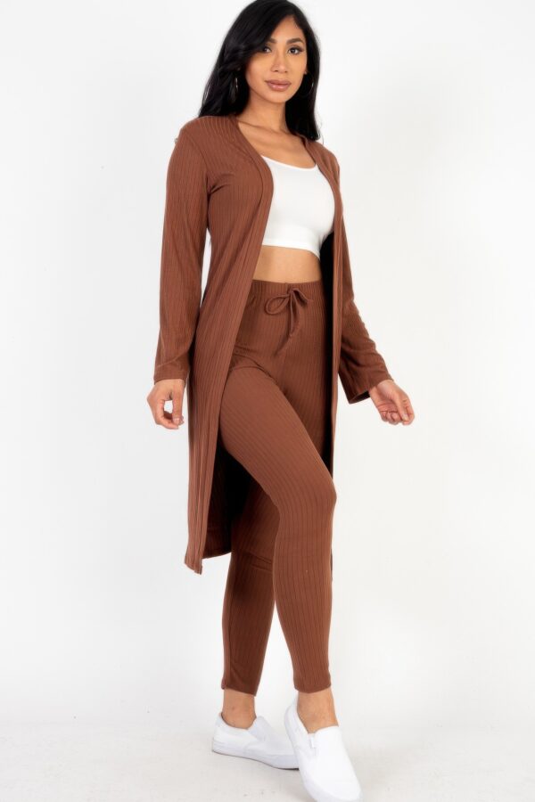 Ribbed Long Cardigan & Leggings Set – High-Stretch Jersey