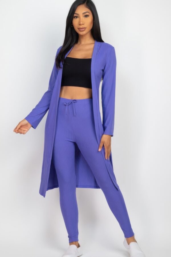 Ribbed Long Cardigan & Leggings Set – High-Stretch Jersey