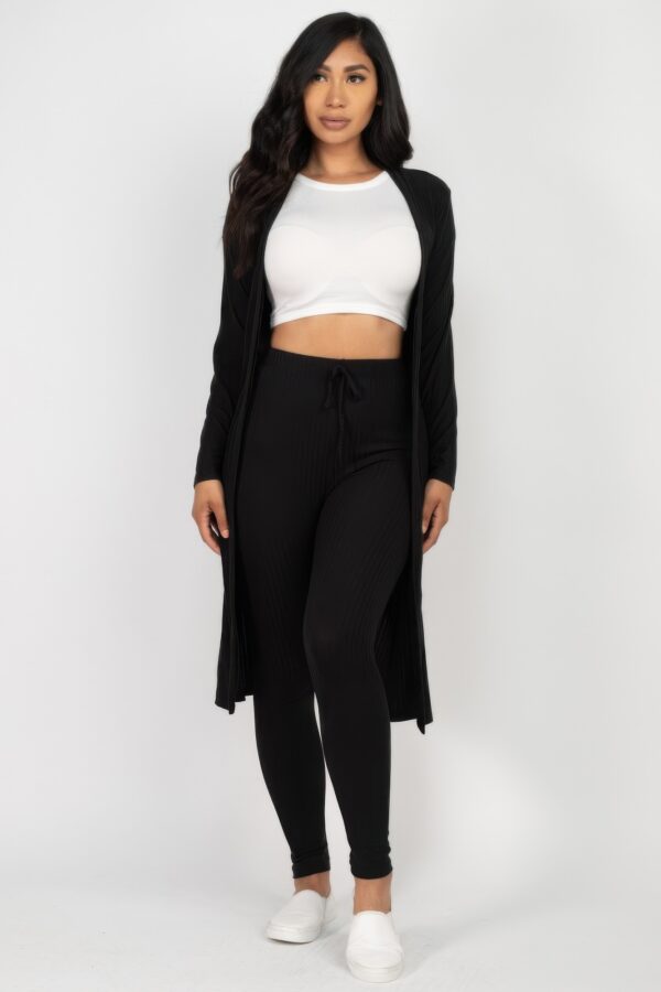 Ribbed Long Cardigan & Leggings Set – High-Stretch Jersey