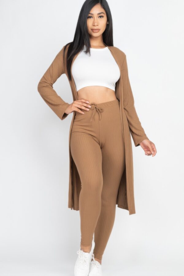 Ribbed Long Cardigan & Leggings Set – High-Stretch Jersey