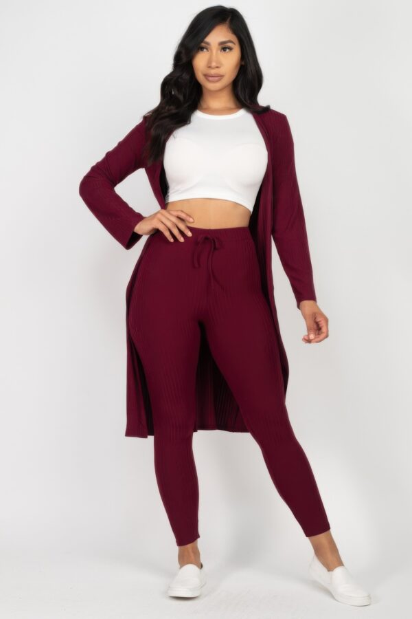 Ribbed Long Cardigan & Leggings Set – High-Stretch Jersey