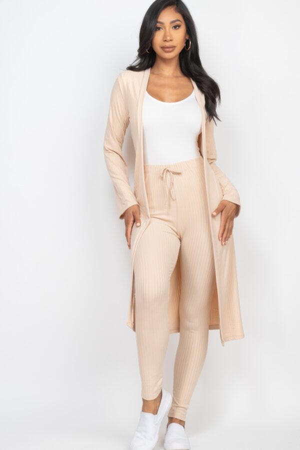 Ribbed Long Cardigan & Leggings Set – High-Stretch Jersey