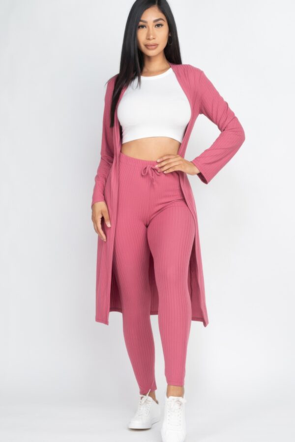 Ribbed Long Cardigan & Leggings Set – High-Stretch Jersey