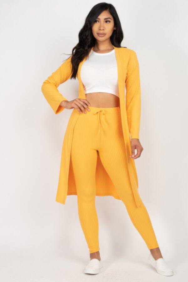 Ribbed Long Cardigan & Leggings Set – High-Stretch Jersey