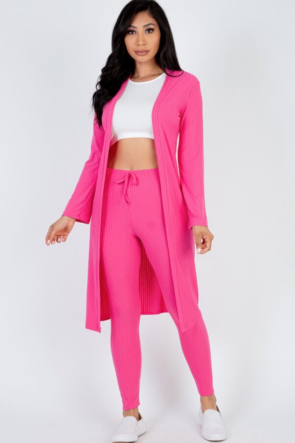Ribbed Long Cardigan & Leggings Set – High-Stretch Jersey