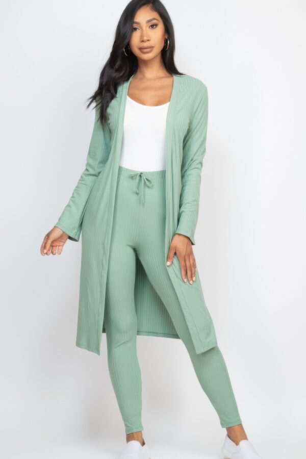 Ribbed Long Cardigan & Leggings Set – High-Stretch Jersey