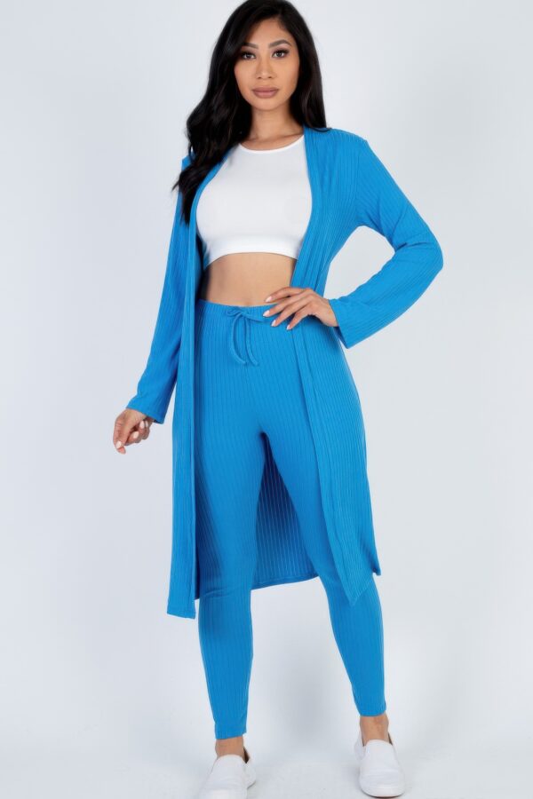 Ribbed Long Cardigan & Leggings Set – High-Stretch Jersey