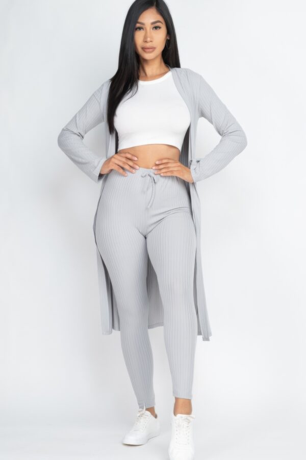 Ribbed Long Cardigan & Leggings Set – High-Stretch Jersey