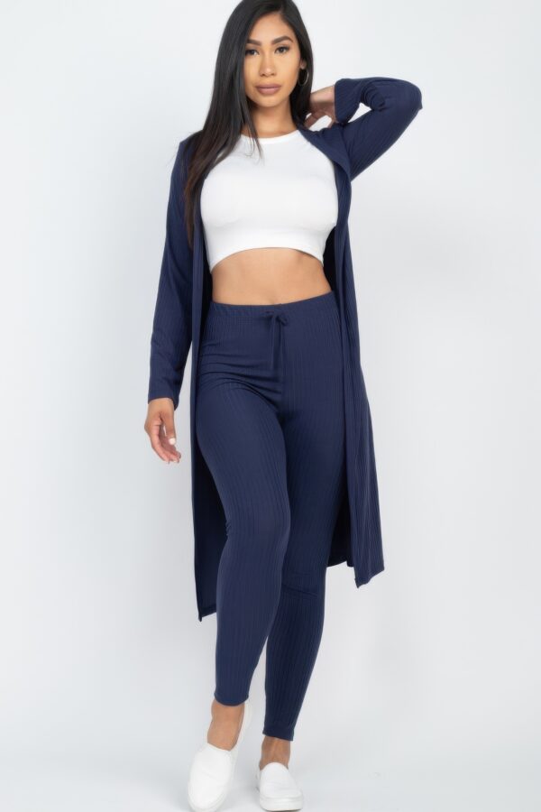 Ribbed Long Cardigan & Leggings Set – High-Stretch Jersey