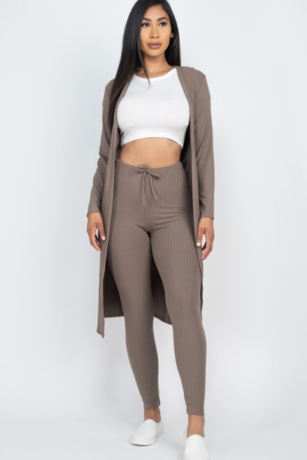 Ribbed Long Cardigan & Leggings Set – High-Stretch Jersey