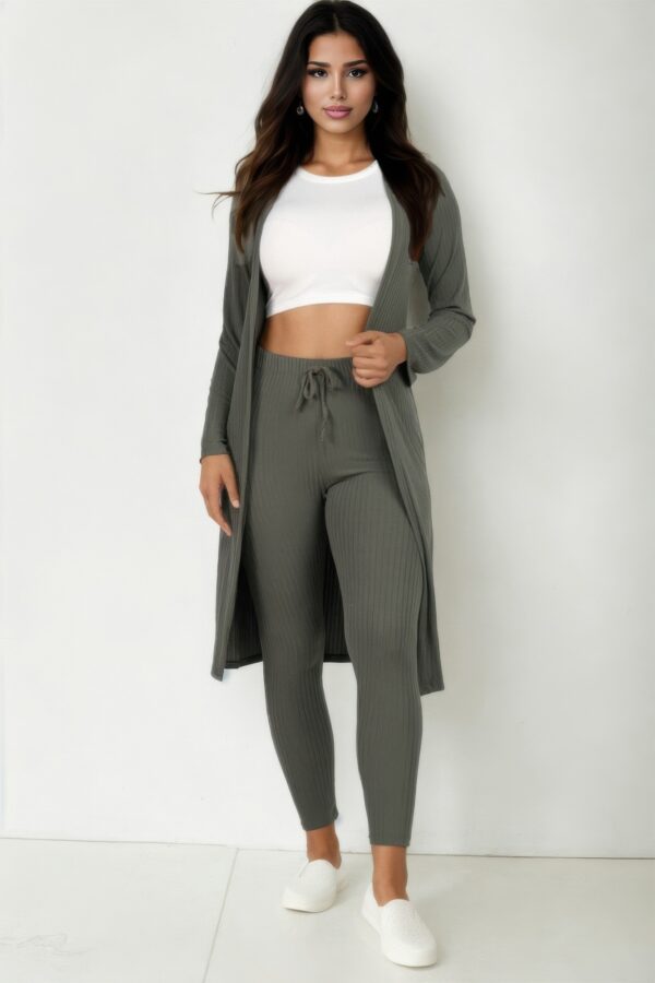 Ribbed Long Cardigan & Leggings Set – High-Stretch Jersey