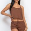 Ribbed Strappy Top and Shorts Lounge Set