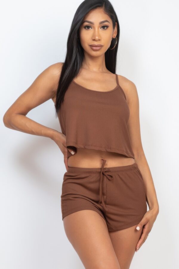 Ribbed Strappy Top and Shorts Lounge Set