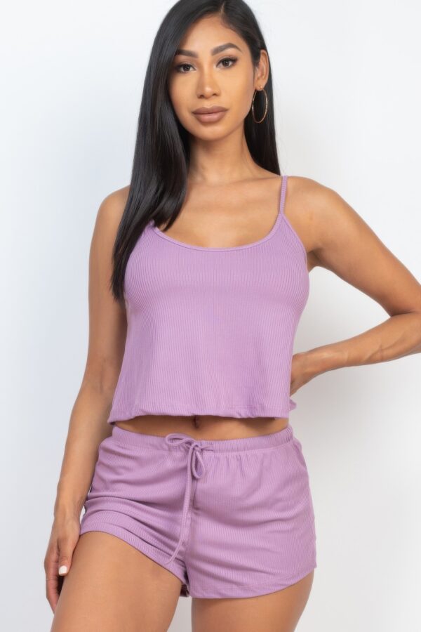 Ribbed Strappy Top and Shorts Lounge Set