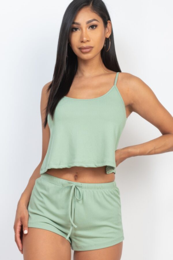 Ribbed Strappy Top and Shorts Lounge Set