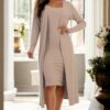 Ribbed Cardigan & Cami Midi Bodycon Dress Set