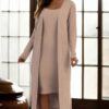 Ribbed Cardigan & Cami Midi Bodycon Dress Set