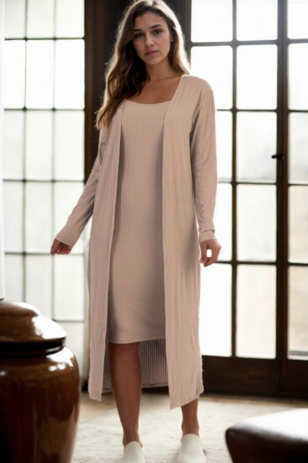 Ribbed Cardigan & Cami Midi Bodycon Dress Set