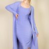 Ribbed Cardigan & Cami Midi Bodycon Dress Set