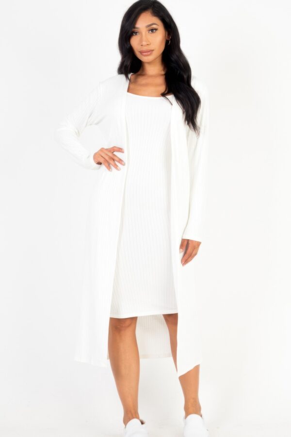 Ribbed Cardigan & Cami Midi Bodycon Dress Set