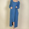Ribbed Cardigan & Cami Midi Bodycon Dress Set