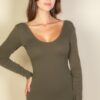 Scoop Neck Long Sleeve Bodysuit with Snap-Button Bottom