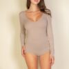 Scoop Neck Long Sleeve Bodysuit with Snap-Button Bottom