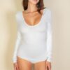Scoop Neck Long Sleeve Bodysuit with Snap-Button Bottom