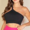 One-Shoulder Ribbed Cropped Top – Asymmetric Neckline