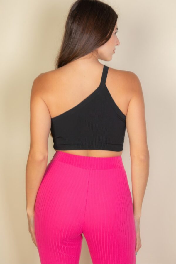 One-Shoulder Ribbed Cropped Top – Asymmetric Neckline