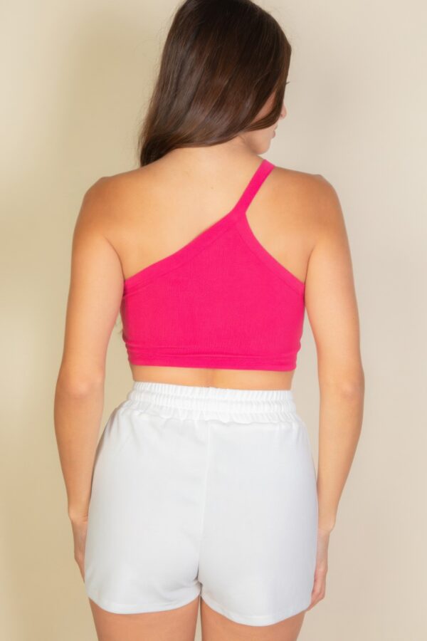 One-Shoulder Ribbed Cropped Top – Asymmetric Neckline