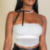 Cropped Strapless Tube Top with Mesh Detail