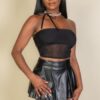 Cropped Strapless Tube Top with Mesh Detail
