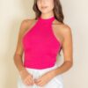 Ribbed Halter Crop Top – Backless Rib Knit
