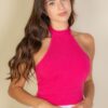 Ribbed Halter Crop Top – Backless Rib Knit